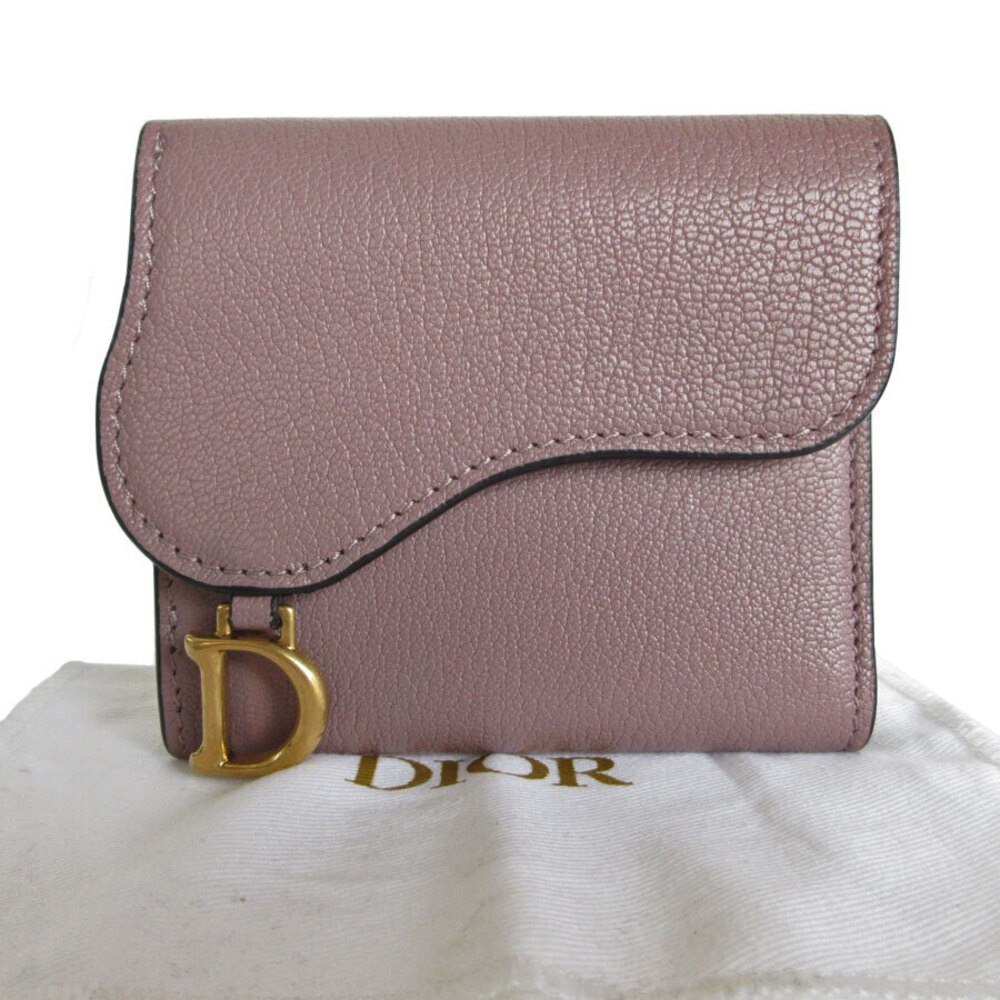 Christian Dior Trifold Wallet Leather Beige Purple